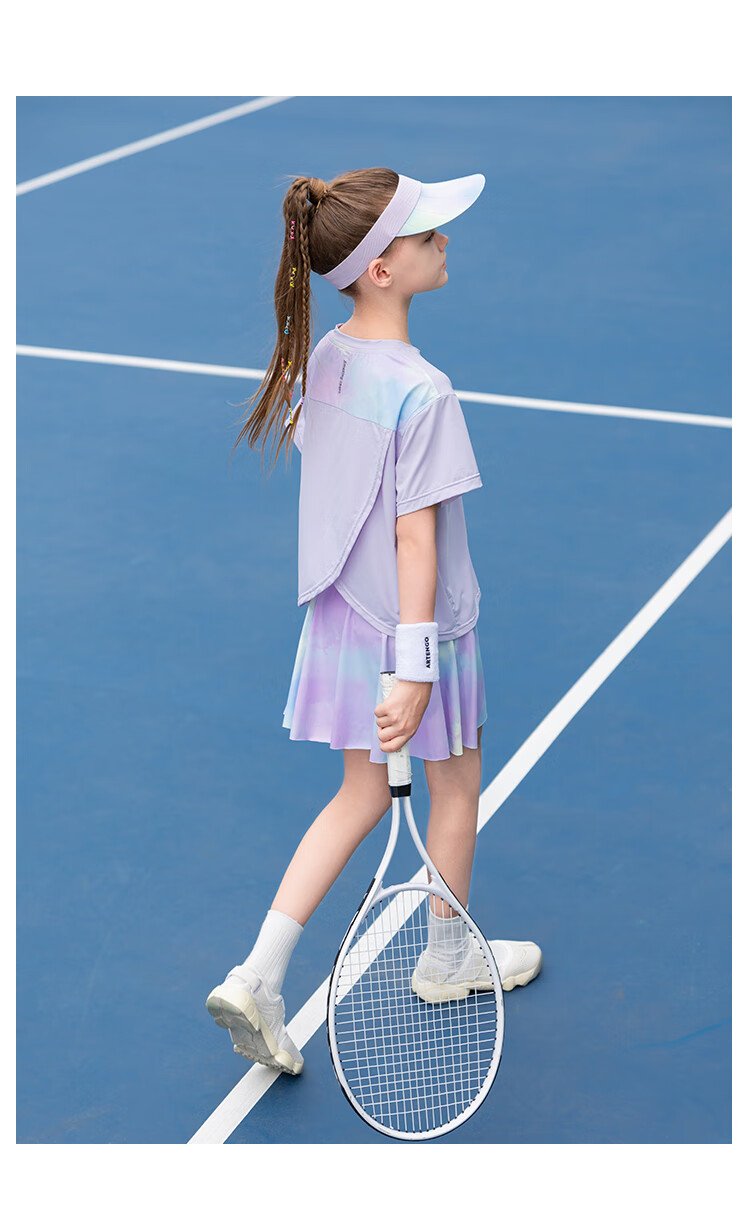 Qidong [Hanshuishuishui] UPF200+ Girls' Quick-Dry Sports Set, Summer Badminton Training Outfit, Purple, Size 160 8