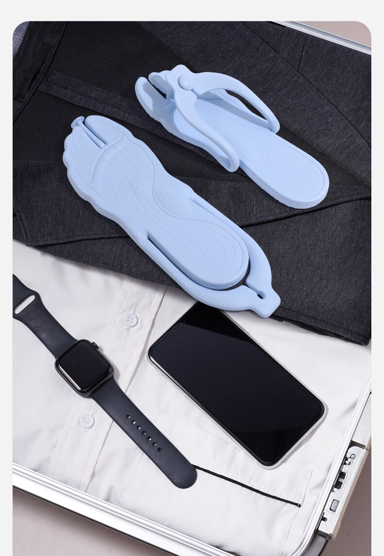 Grace Foldable Travel Slippers, Portable Summer Shower Non-Slip Flip-Flops for Women And Men, Breathable Sandals, Light Blue, Size 42-43 1