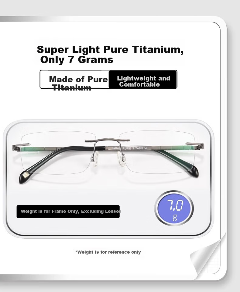 Chuangguo Japanese Imported Reading Glasses, High-End Pure Titanium Eye Protection Brand, Frameless, High-Definition, for Men's Driving, Anti-Blue Light, Authentic Product 14