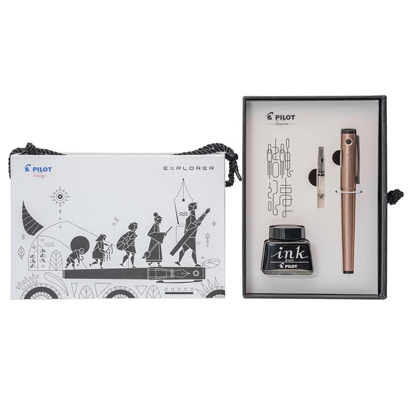 PILOT Explorer Fountain Pen Set, New Explorer Gift Box with Ink, Gift Pen for Men And Women, Gift for Friends, Jie Shu Cai Series, F Nib Antique Bronze Color FPEX2FCO