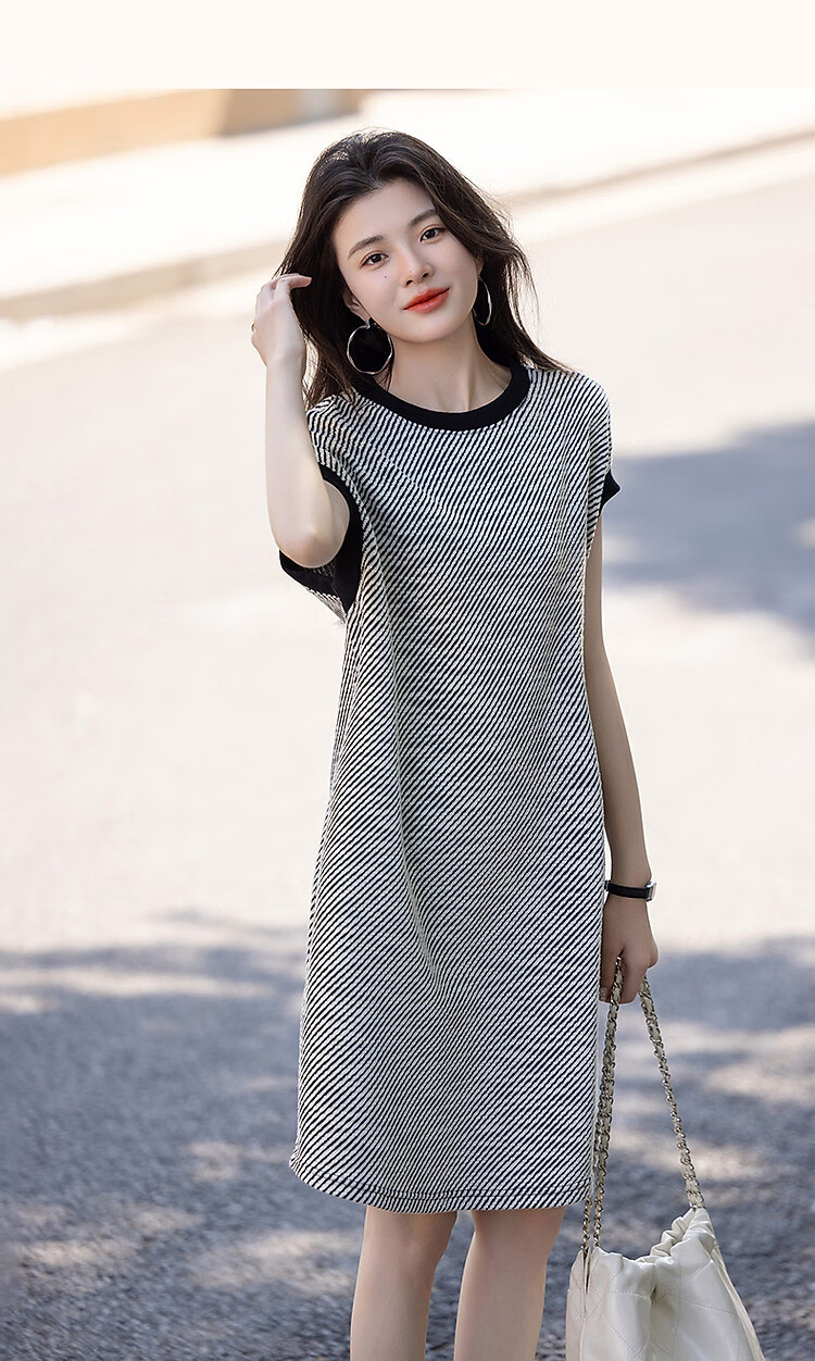 Demana [with Gentle Cloud Oxygen Cotton] Summer Comfortable Relaxed Style Crew Neck Raglan Loose Fit Women's Subtle Shimmer Knit Dress 13