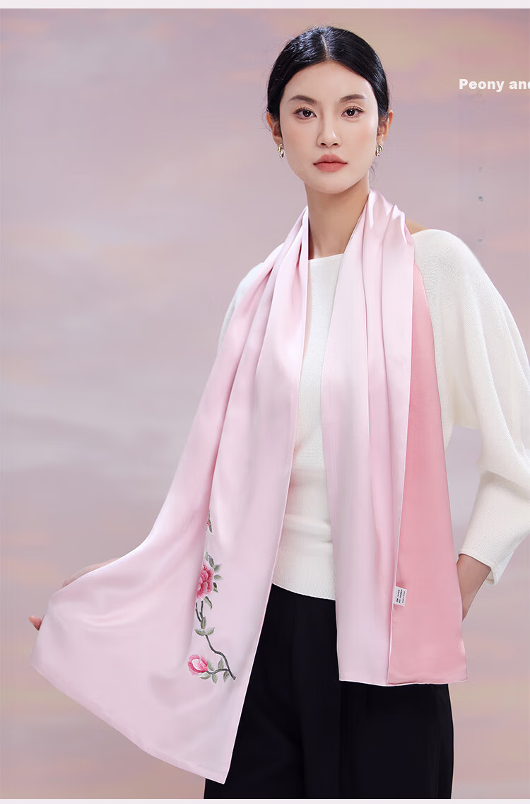 Hangsilu Suzhou Embroidery Silk Scarf for Women, Neck Protection Mulberry Silk Shawl, Birthday Gift for Wife Or Mother, High-End Practical Present 11