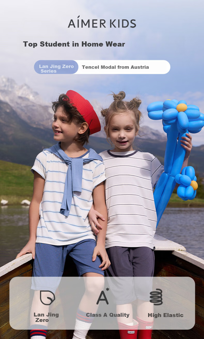 AIMER KIDS Boys' Loungewear Set: Modal Striped Tank Top And Shorts - Blue And White Stripes, Size 130 1