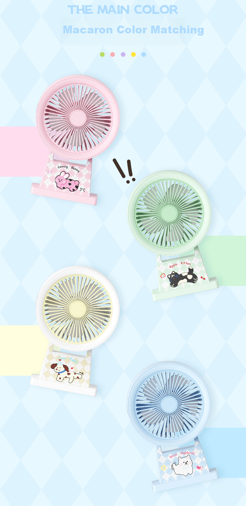 Ouliwen Mini Fan for Desk And Bed, USB Rechargeable, Low Noise, Three Speeds, Portable, Powerful Airflow, for Office And Dormitory Use, Green Color 2