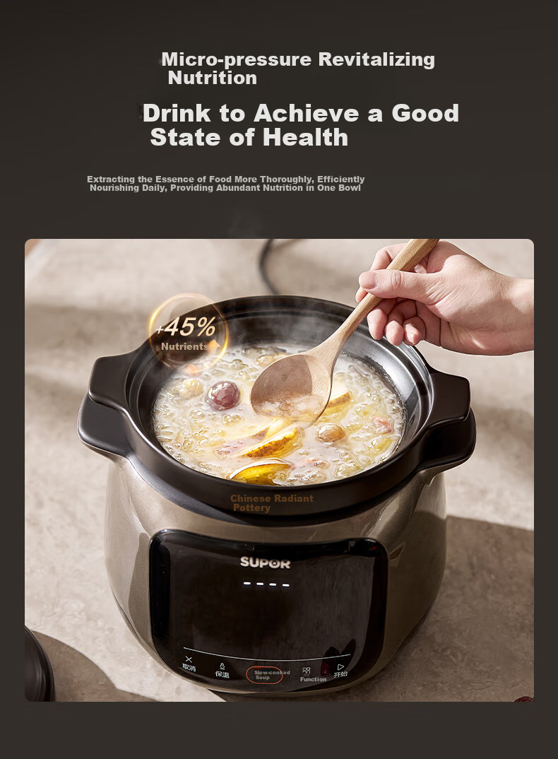 SUPOR Electric Stew Pot, Soup Cooker, Stewing Pot, Porridge Cooker, Baby Food Maker, Electric Cooking Pot, 5L Micro-Pressure Ceramic TG50YC878, Random Delivery 12