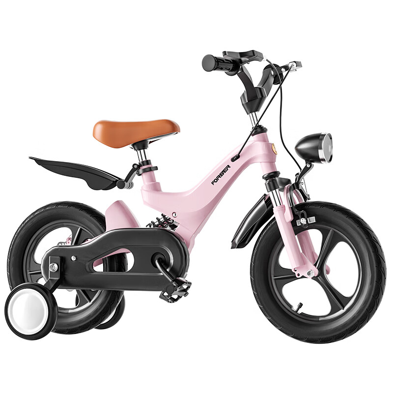 FOREVER Children's Bicycle 3-6 Years Old with Training Wheels Magnesium Alloy Single Disc Brake Integrated Wheel Chitu Pink 14 Inch