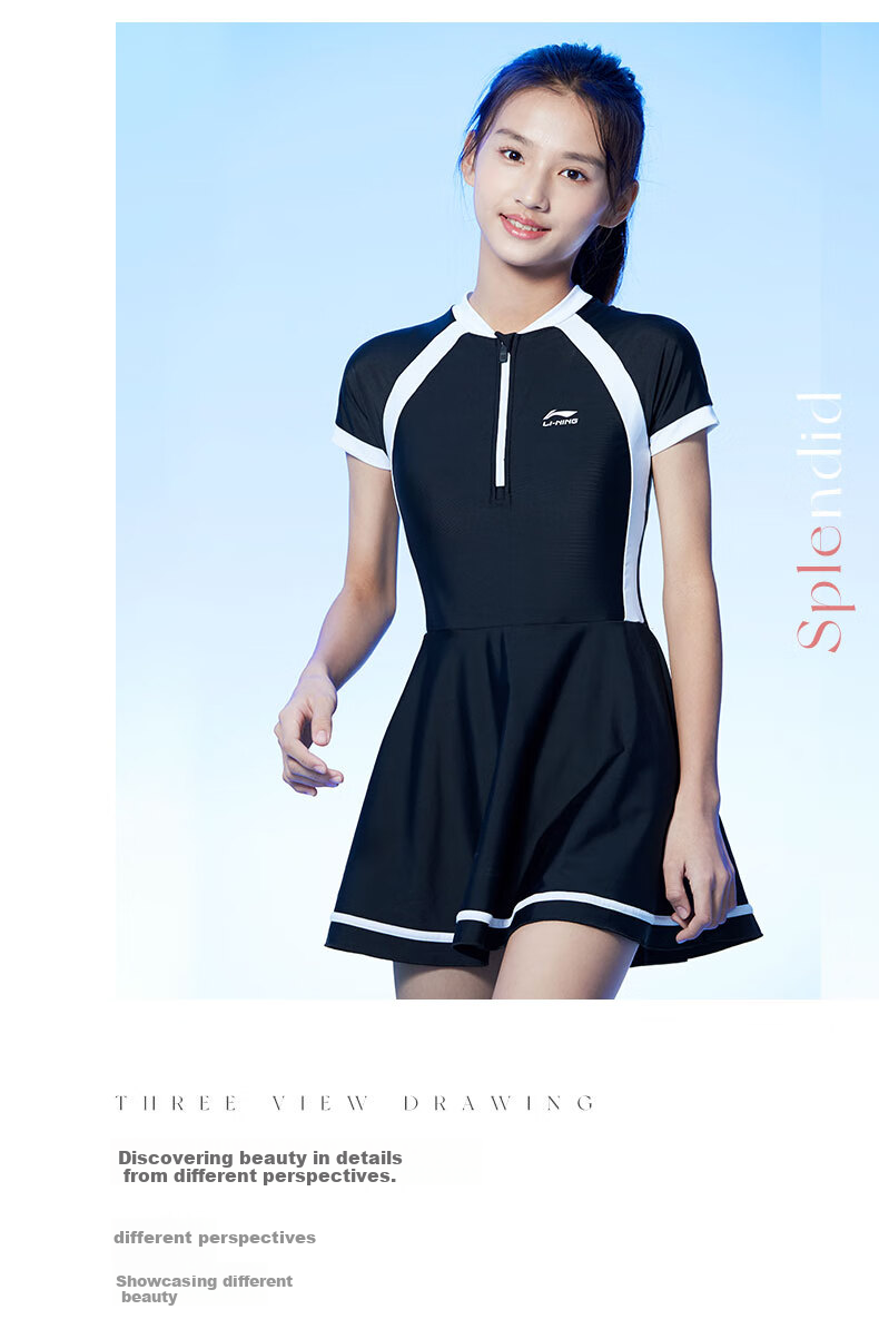 Li-Ning Children's Swimsuit for Girls, Big Kids with Chest Pads, Middle School And Teenagers, 2026 New Style One-Piece Swimwear, High-End Feel 19