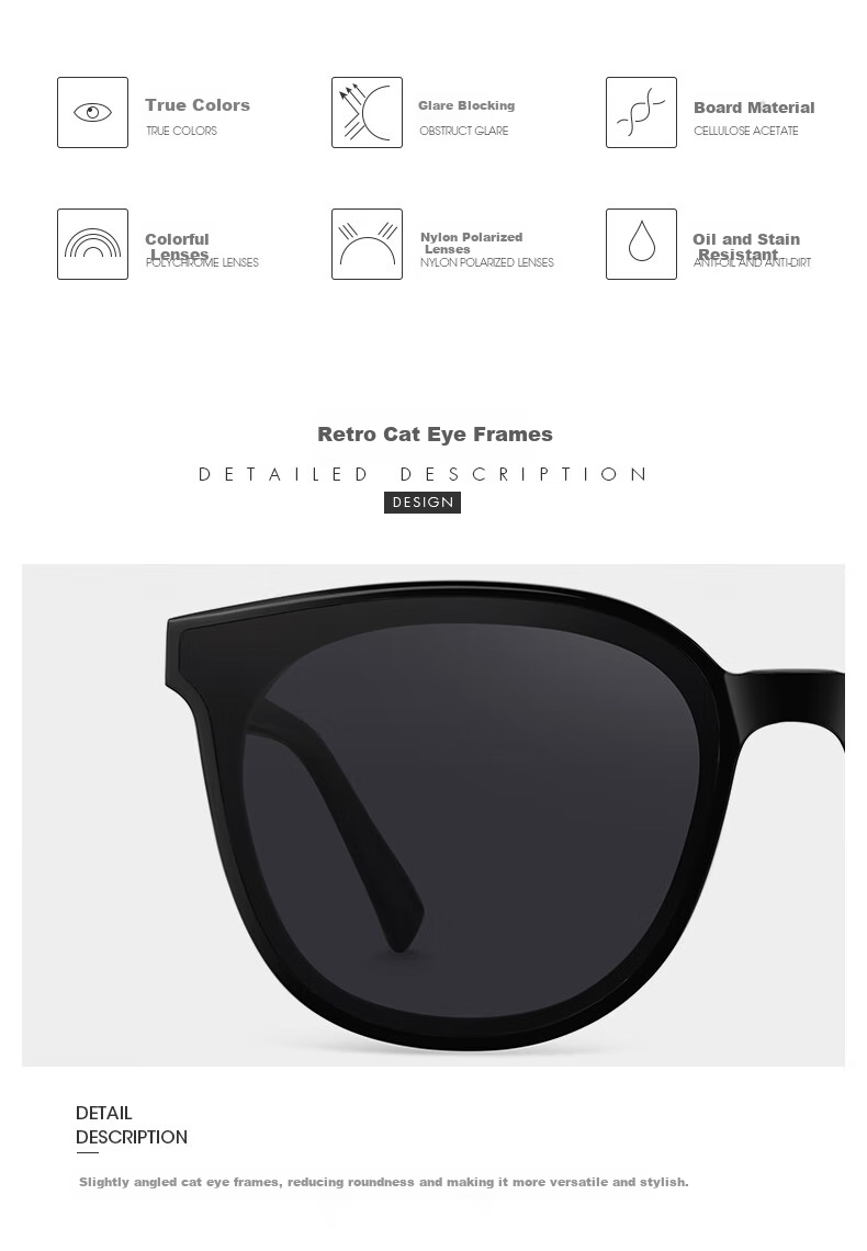 HELEN KELLER Polarized Sunglasses for Women, Retro Cat-Eye Design, High-End Fashion, UV Protection, Driving-Specific Glasses H8808 3