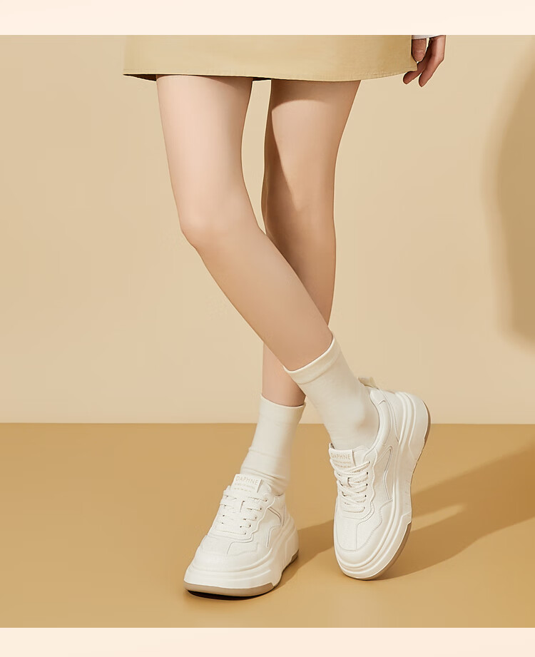 DAPHNE Genuine Leather Thick-Soled White Sneakers for Women, 2025 Spring New Versatile Height-Increasing Casual Sports Shoes, Gray 8