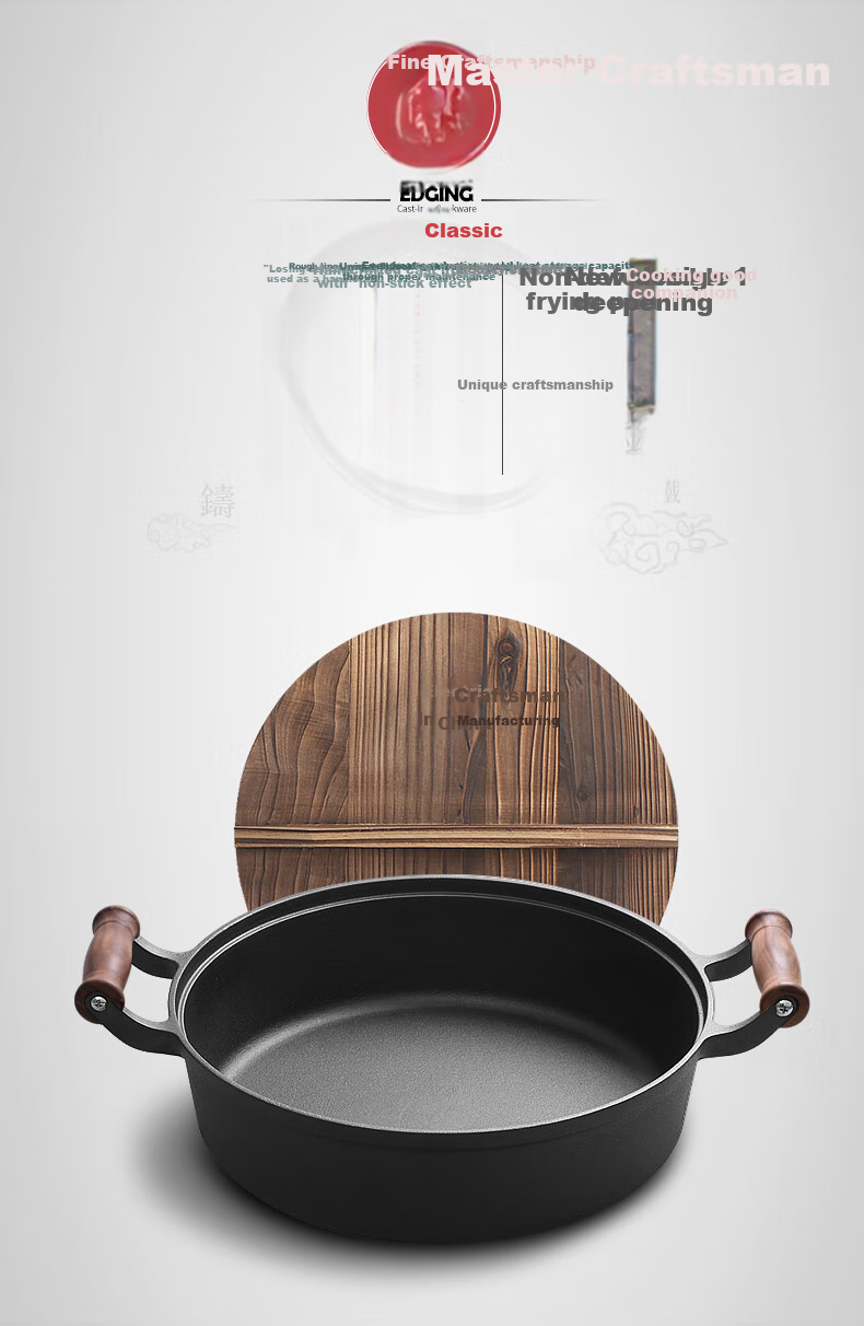 Dianjiang Cast Iron Skillet, Frying Pan, Steak Pan, Pancake Griddle, Pan-Fried Bun Pan, Uncoated Iron Cookware, 30cm 1