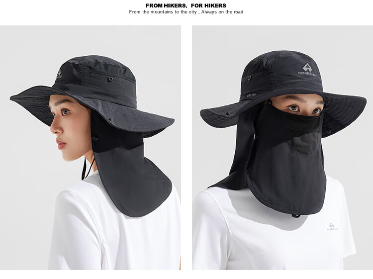 Toread Outdoor Sun Protection Bucket Hat with Face Mask for Men and Women, Large Brim Sunshade Fishing Hat, Black, Size L 11
