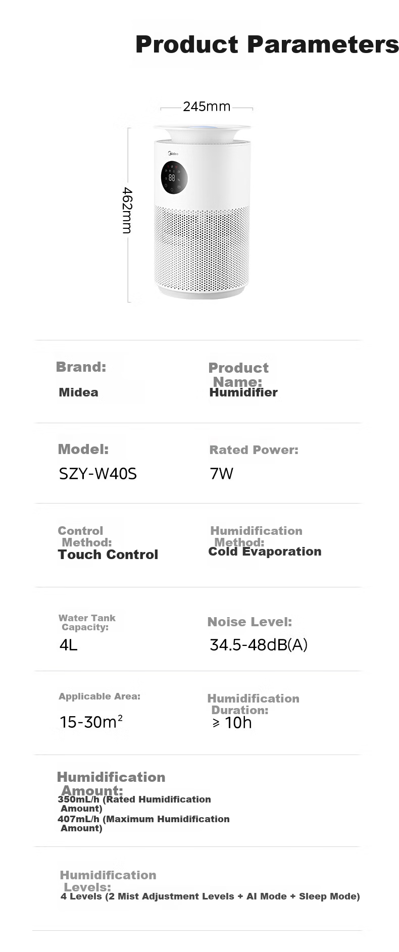 Midea [AI Smart Voice] Anti-Mist Air Humidifier with Antibacterial Function for Home Bedroom Floor-Standing Small Quiet Air Conditioner Heater Atomizer, Gift for Women SZY-W40S 16