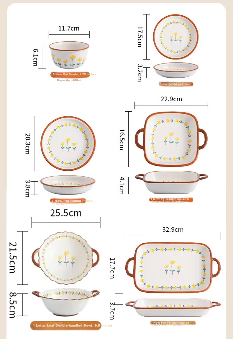 CERAMICS Underglaze Ceramic Bowl And Plate Set, Simple Home Dining Tableware Set, Mountain Chrysanthemum Pattern, 13-Piece Gift Box Set for Mid-Autumn Festival 17