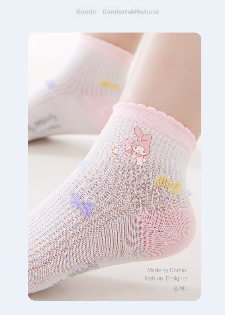 Hello Kitty Girls' Socks Spring And Summer Thin Mesh Socks Antibacterial Baby Children White Short Socks U4101 Matching Colors 16-18 13