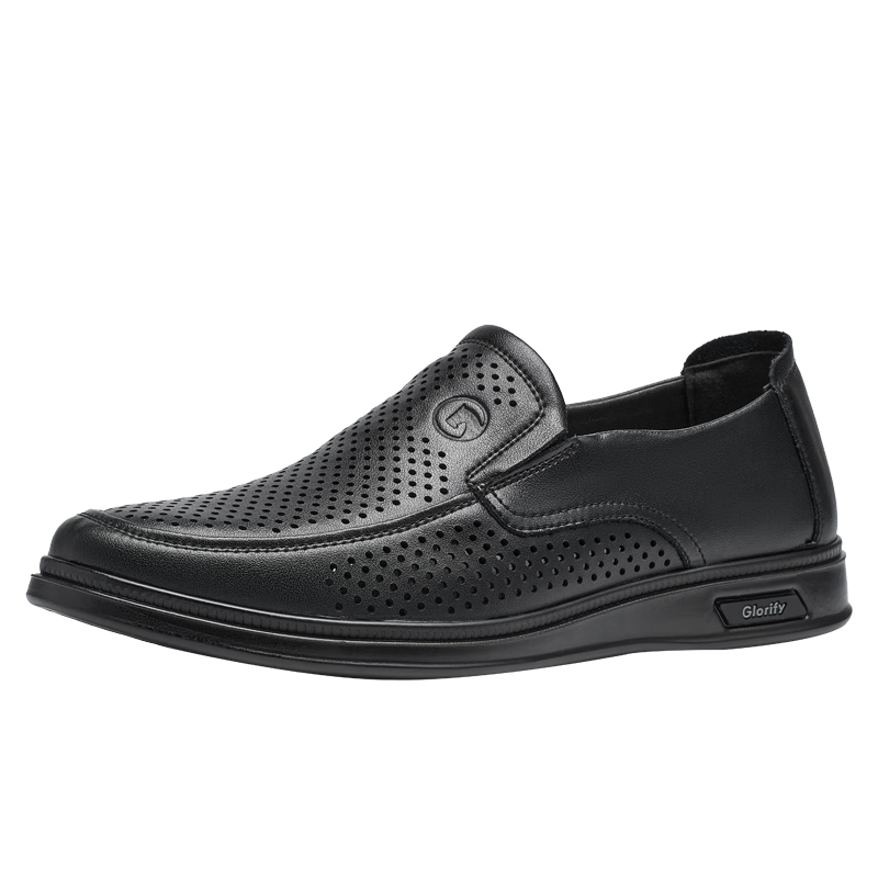 HLA Men's Leather Shoes, Business Casual Breathable Slip-On Sandals for Men HAAPXM2FBH182 Black Size 43