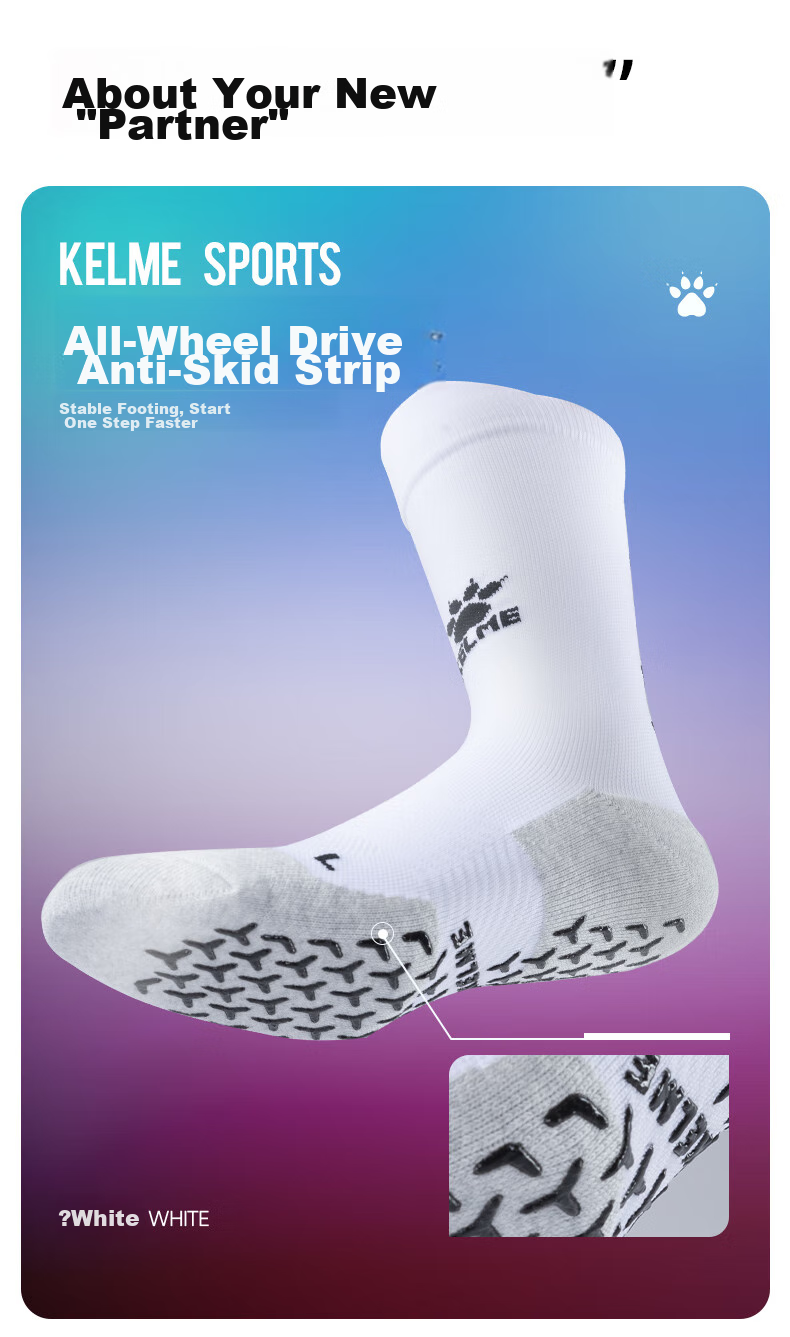 KELME Mid-Calf Socks with Non-Slip Silicone Soles, Thickened Towel Bottom, Soccer Socks, Basketball Socks, Running Socks for Men And Women, Blue And White 1