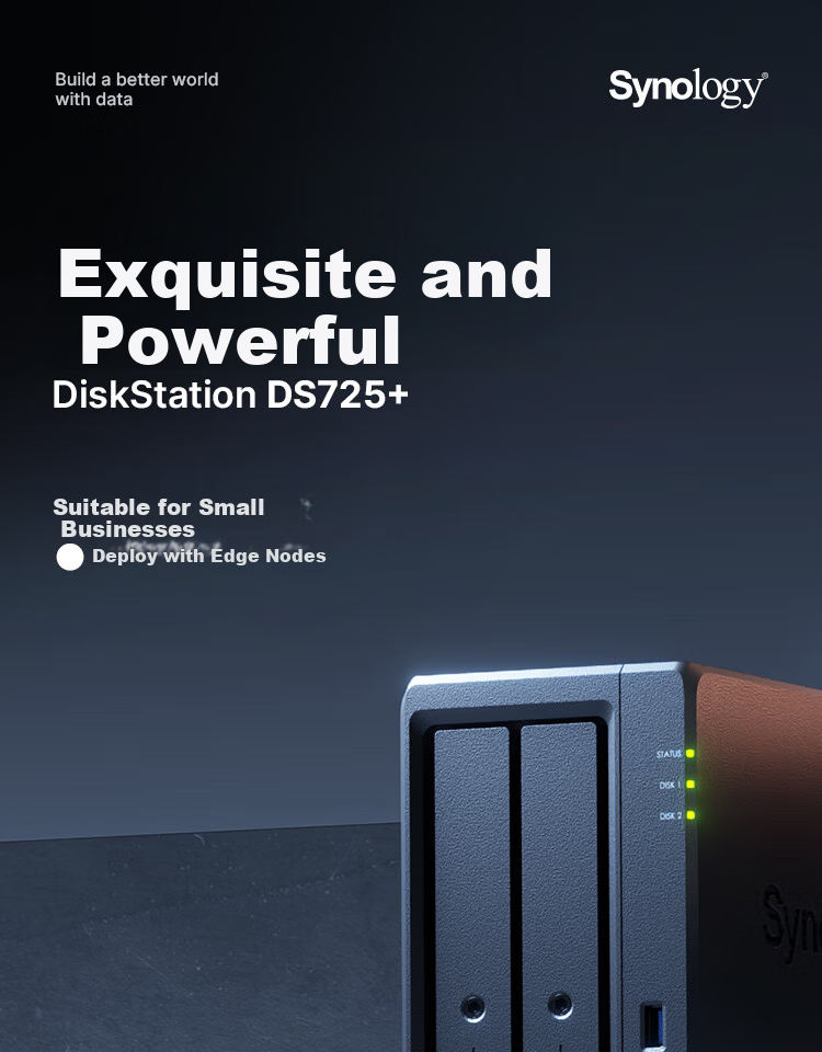Synology DS725+ Dual-Core 2-Bay NAS Network Storage Server Team Private Cloud File Storage Sharing Data Management File Backup 1