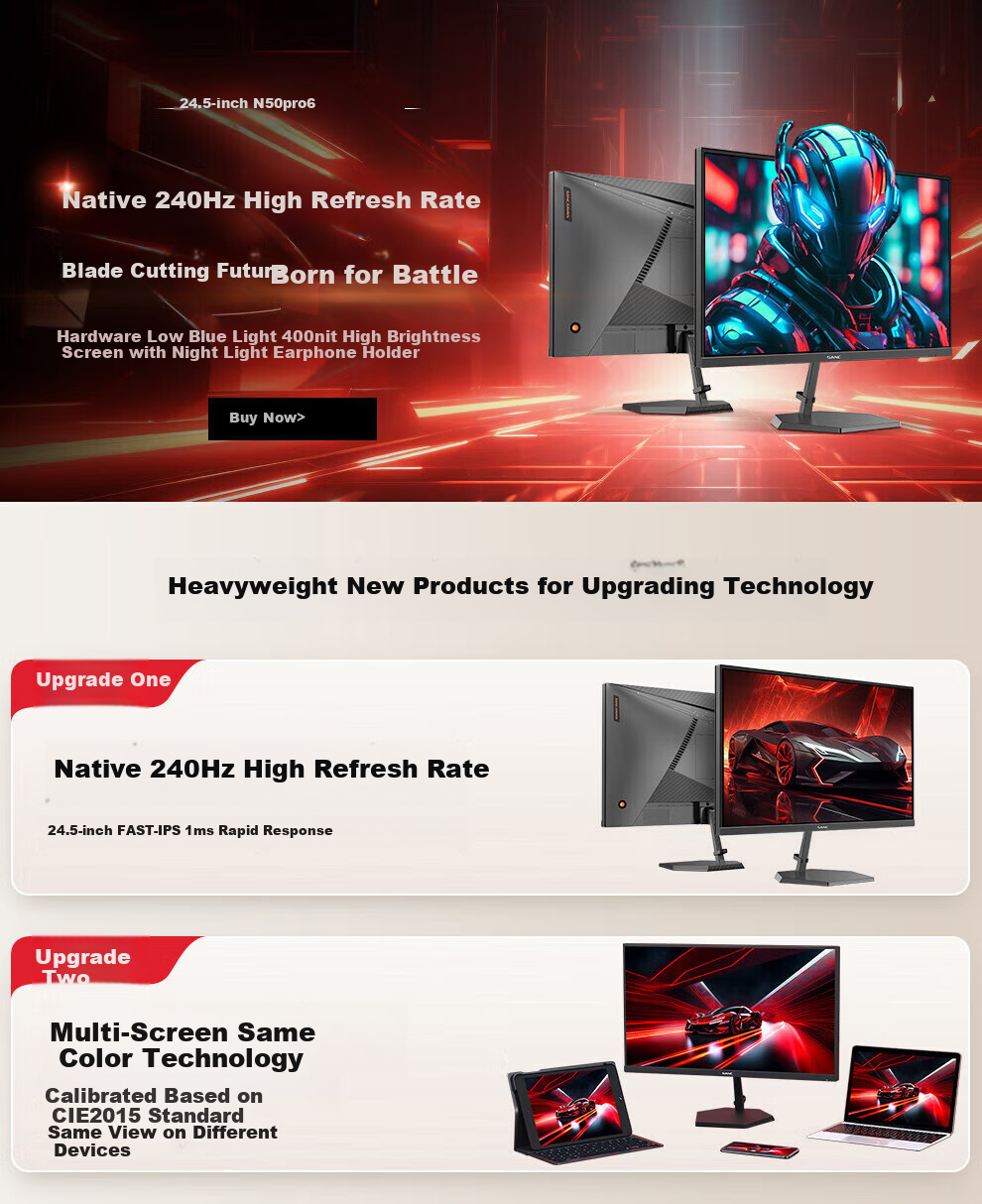 SANC Shengse 24.5-Inch 260Hz Hardware Low Blue Light Fast IPS Gaming Monitor, Headphone Hook Night Light, HDR400 Certified Computer Screen N50Pro6 1