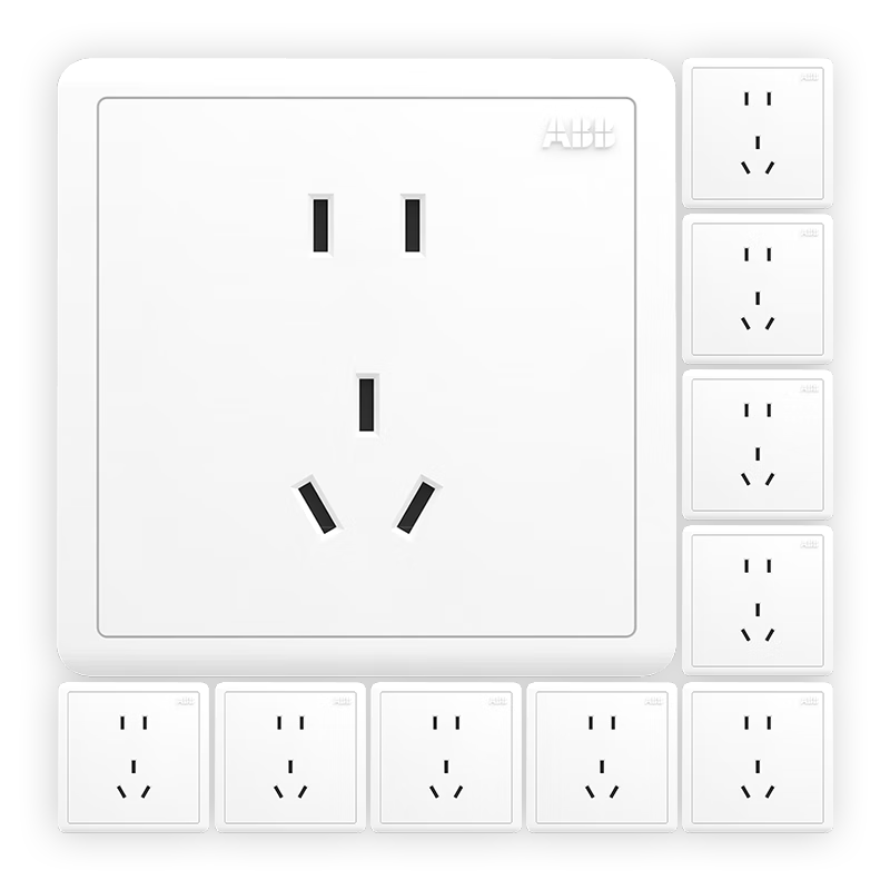 ABB Switch Socket Panel, Distant White Color, 86-Type Large-Spacing 10A Five-Hole Socket, Pack of Ten, AO205N*10