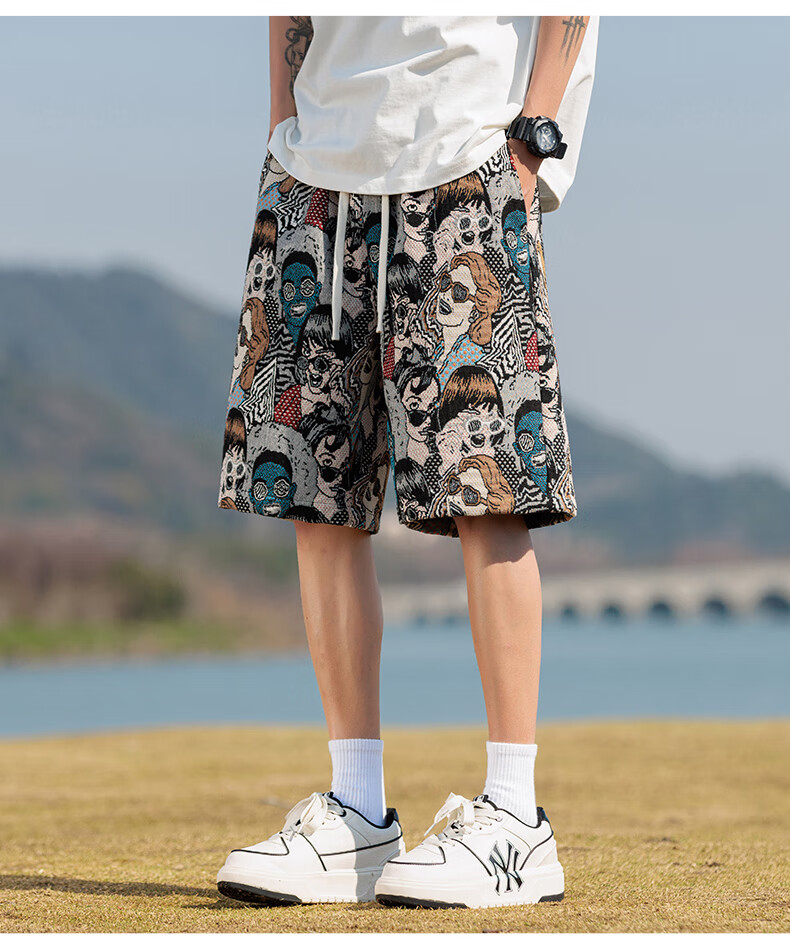 SWAMP AREA American-Style Embroidered Lightweight Casual Cool Shorts for Men, Summer Thin Contrasting Color Five-Point Pants D203 Embroidered Man 3XL 4