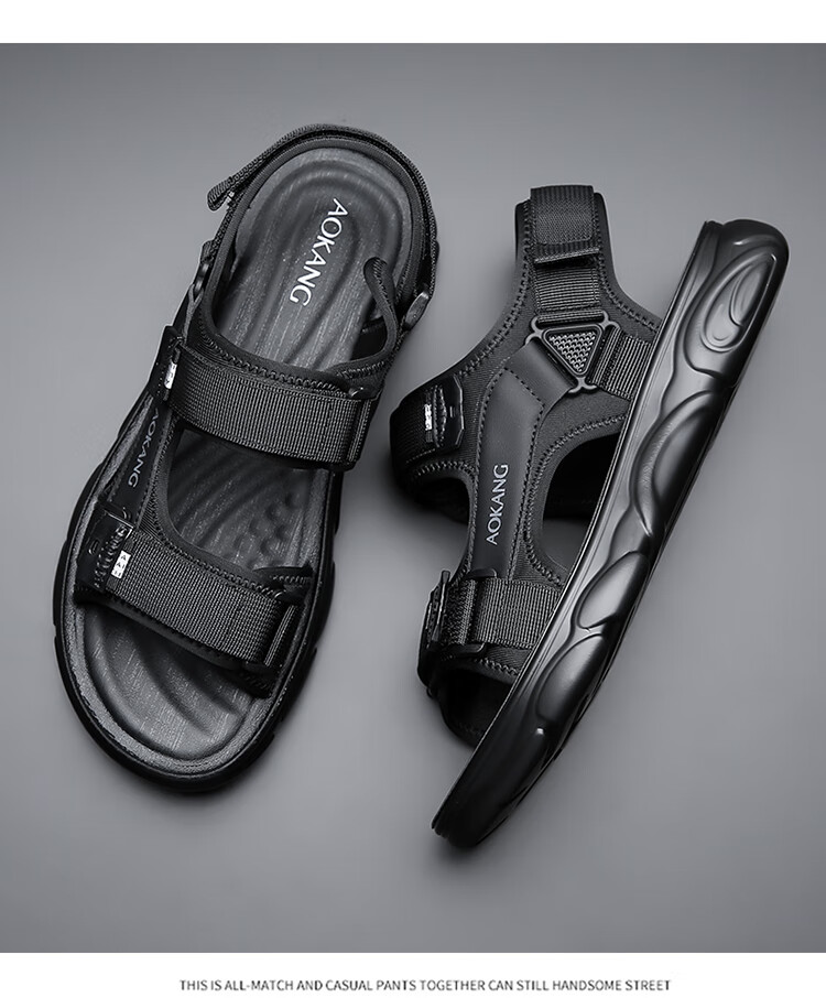 Aokang Men's Beach Shoes, Sports Sandals, Casual Velcro Sandals, Green, Size 40 9