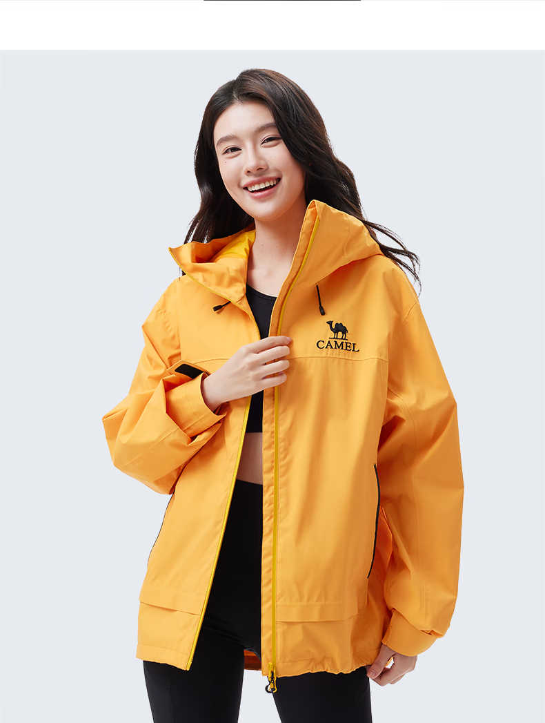 CAMEL Unisex Spring Autumn Hooded Loose-Fit Three-Proof Casual Short Jacket 734CATG621 23
