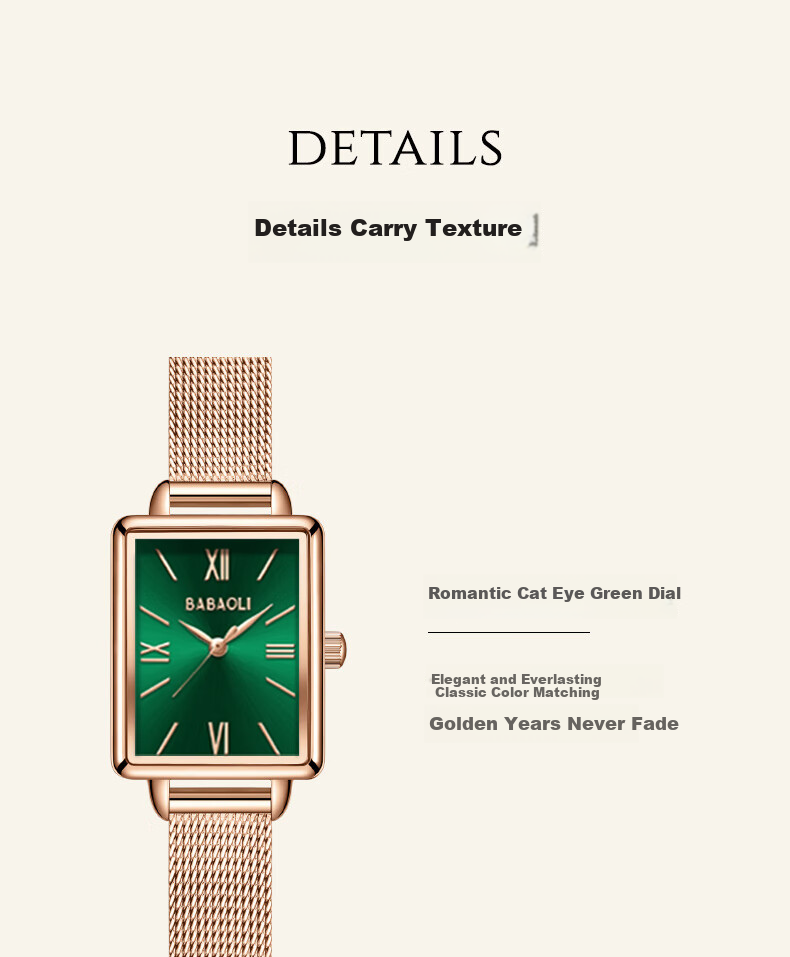 Babaoli Brand Small Green Watch Women's Wristwatch, Luxury Niche Ladies' Watch, New Style Top Ten Birthday Gift, Practical 8