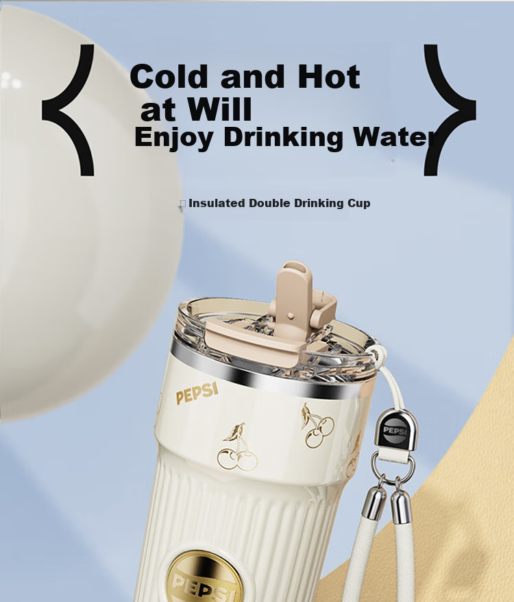 Baishikele Insulated Mug, Pocket Coffee Cup, 316 Stainless Steel Water Bottle, Stylish Straw Cup, 400ML 1