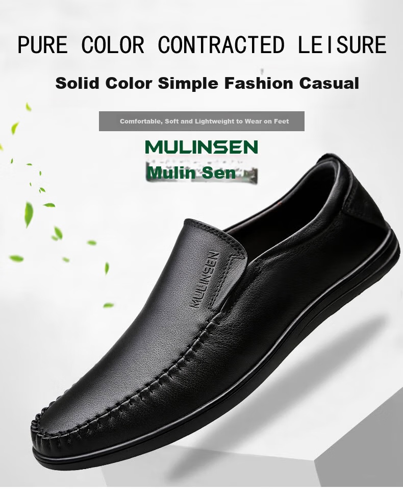 MULINSEN Men's Shoes, Business Casual Slip-On Soft-Soled Dad Shoes, Size 39, Black, 21811058 1