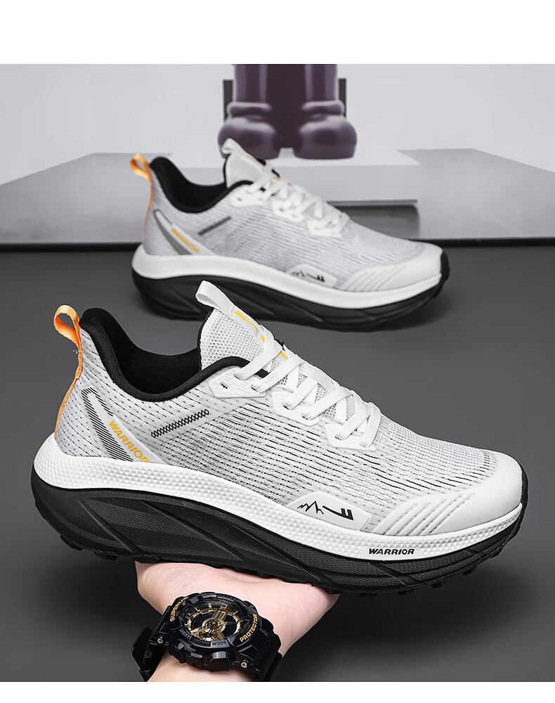 Warrior Men's Shoes 2026 Spring Running Shoes Thick Sole Casual Mesh Sneakers White Yellow Size 41 4