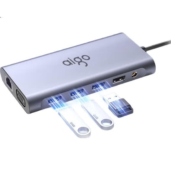 Многофункциональный USB-C хаб aigo T11, 11 портов: HDMI, VGA, USB 3.0, Gigabit Ethernet, SD/TF кард-ридер, PD 100W