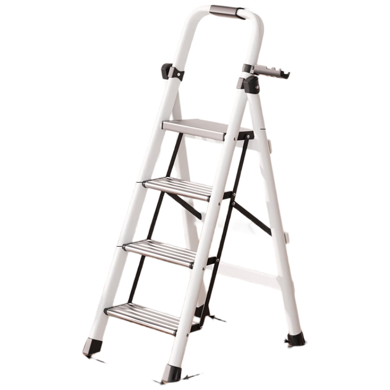 YuanNai Household Safety Folding Ladder Aluminum Alloy Step Ladder White - Four Step Ladder