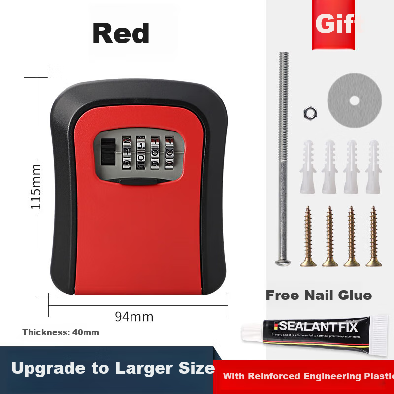 Chugong Renovation Password Key Box for Doorway, No Drilling Required, for Door Locks And Security Doors, Temporary Storage Box, Red 2