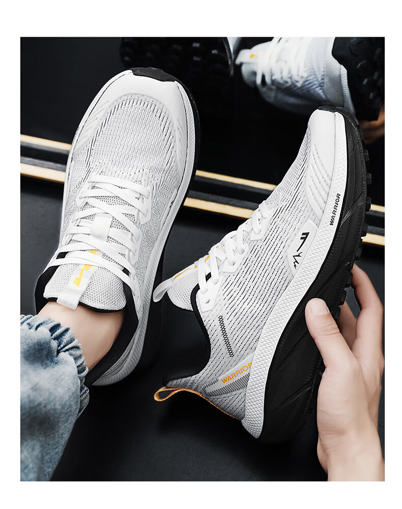 Warrior Men's Shoes 2026 Spring Running Shoes Thick Sole Casual Mesh Sneakers White Yellow Size 41 3