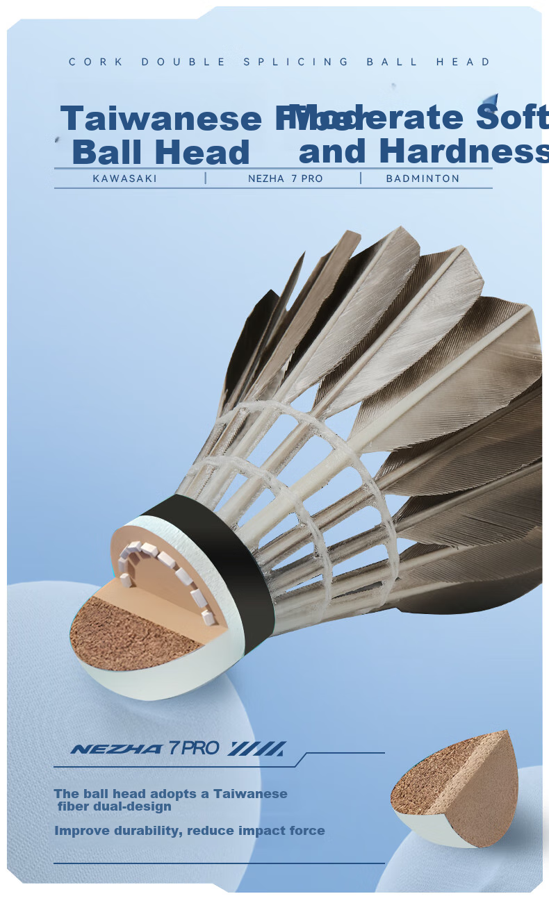 KAWASAKI Badminton Competition Training Durable Duck Feather Shuttlecocks, Pack of 12, Nezha 7PRO 4