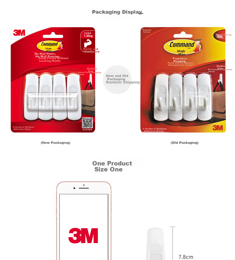 3M Hook, No Drilling Required, 3.4kg Load Capacity, White, 1 Piece, for Behind Door 9