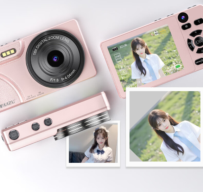 RUIZU T6 Student Digital Camera Soft Light Dual Lens Digital Camera [64MP Selfie] White 64GB Compact CCD Camera for Girls Campus Alternative 12