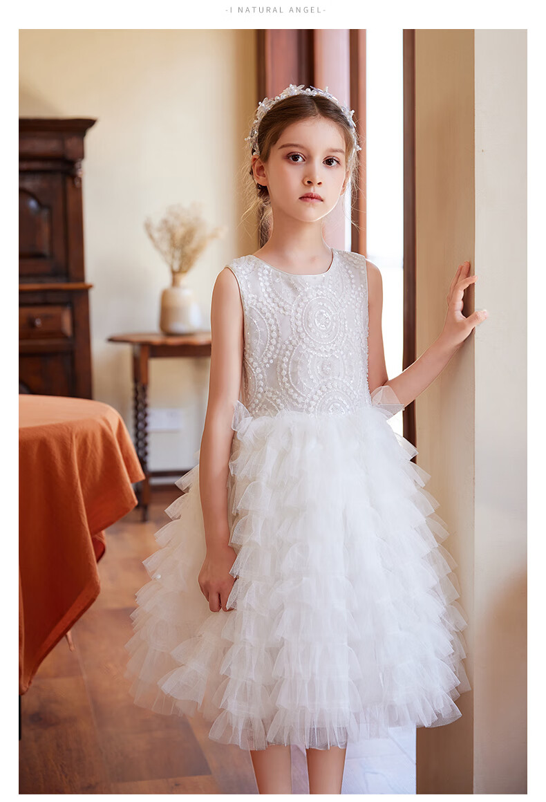 I natural Angel High-End Runway Wedding Flower Girl Dress White Princess Children's Evening Dress Stylish Gift Spring 4