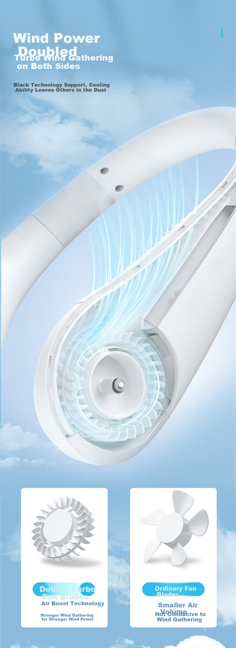 HBOALG [Silent Ultra-Long Battery Life] Neck-Hanging Fan, Cool Whole-Body USB Fan, Portable Mini Fan, Lazy Person's Neck-Hanging Fan for Office, Student Dormitory, Outdoor Use, White 7