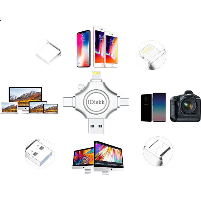 Флеш-накопитель iDiskk U018 512 ГБ, MFi Certified, USB 3.0, Lightning, Type-C, металлический корпус, серебристый