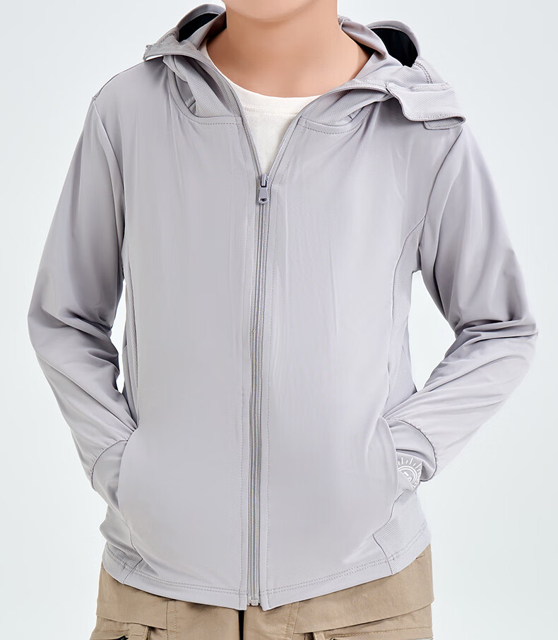 Luomeng Children's Summer New UV Protection Sunscreen Clothing, Kids' Air Conditioning Shirt, Light Gray Sun Protection Garment, Size 150 27