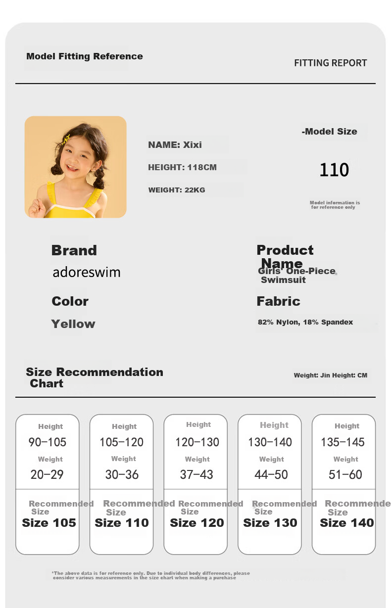 Adoreswim Cute Children's Swimsuit for Girls, Spring/summer 2025 One-Piece Swimsuit, Yellow, Quick-Dry Swimwear for Young Childre 7