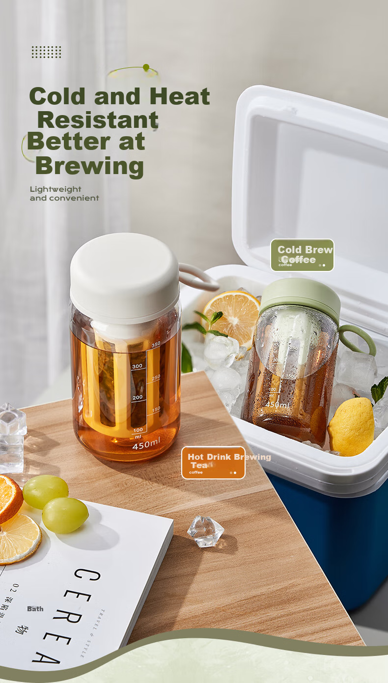 Cica Water Bottle for Women, Tea Infuser Cup, Heat-Resistant with Scale, Transparent Cold Brew Cup for Students And Men, Summer Seaso 8