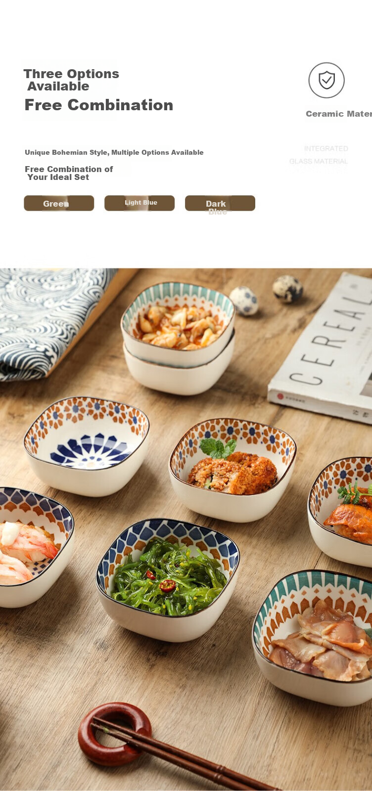 Canjiangjun Dipping Sauce Dishes, Snack Plates, Underglaze Ceramic Japanese-Style Home Dipping Bowls, Seasoning Plates, Set of 6 Bowls without Trays 5