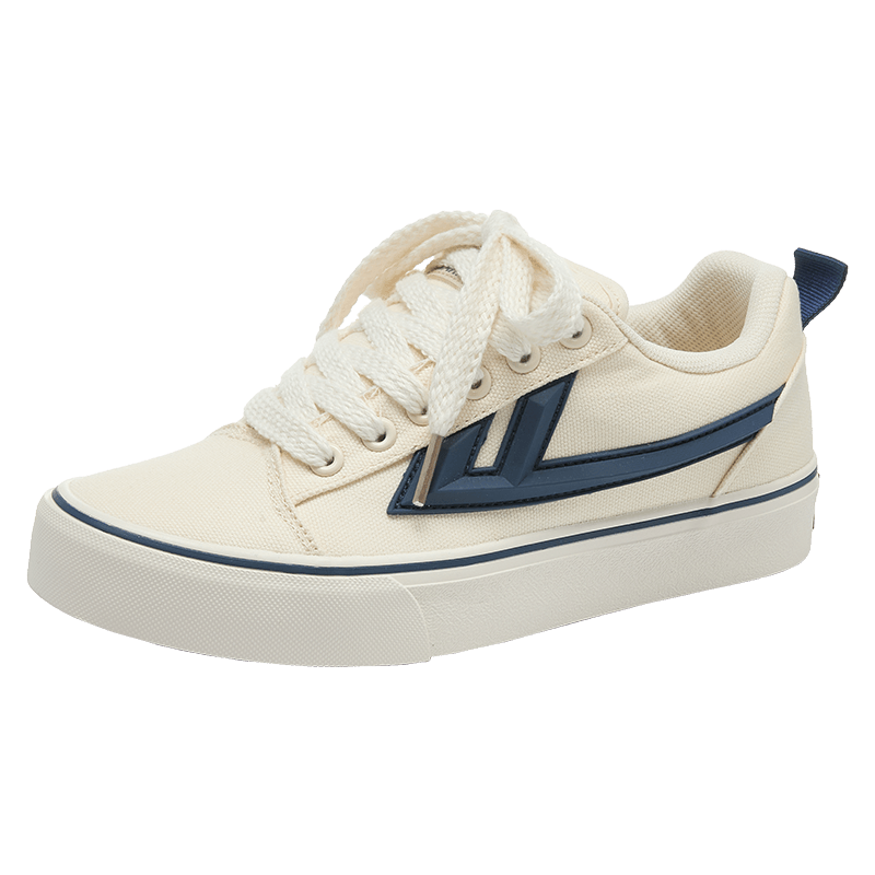 Huili Official Women's Canvas Shoes, 2026 Summer Retro Casual Sneakers, Lightweight White Shoes for Women, Beige And Navy Blue, Size 38