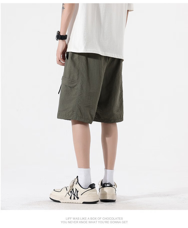 CLOR Men's Cargo Shorts, Summer Ice Silk Thin American-Style Loose-Fit Sports Five-Point Pants, Straight-Leg Pants MYY01 Black L 8