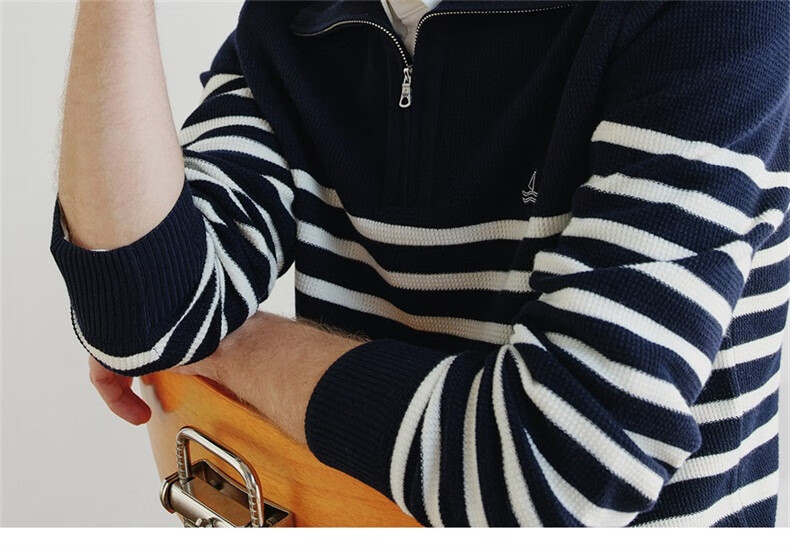 Navikail Star Model Italian Small Sailboat Men's 25-Style Half-Open Collar Striped Casual Knit Sweater 1344045502 9