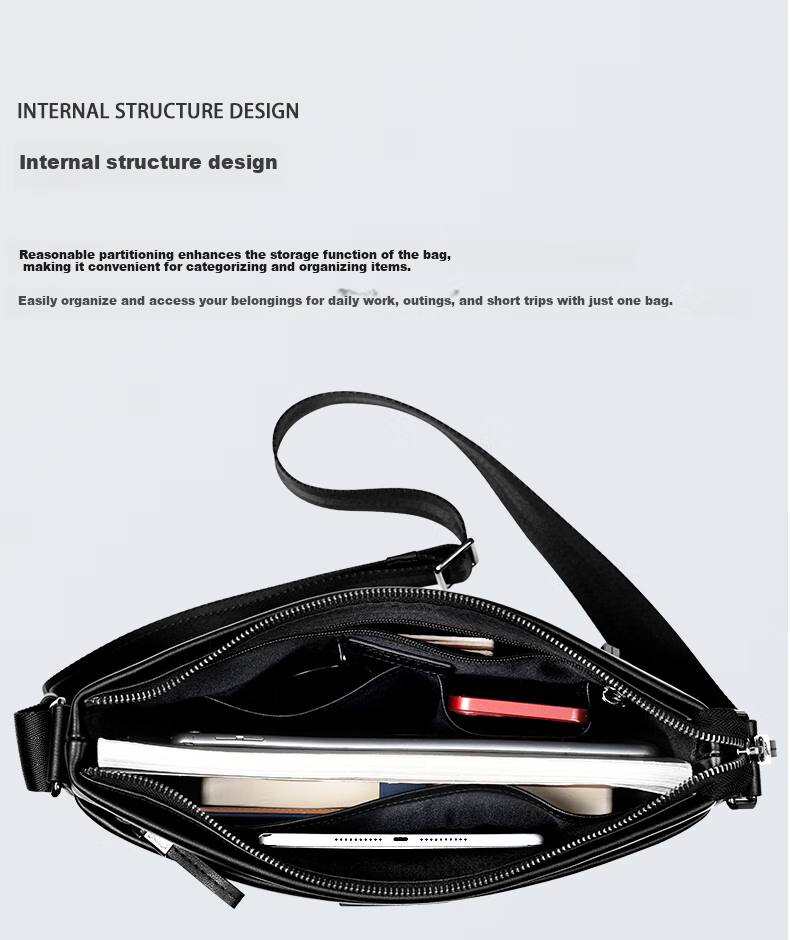 Pabojoe Leather Crossbody Bag for Men, Top-Grain Cowhide Horizontal Style Men's Shoulder Bag, Large Capacity Messenger Bag, Commuter Square Bag, Valentine's Day Gift 6