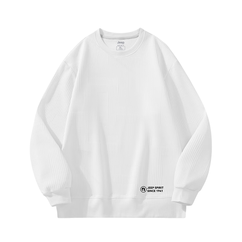 JEEP SPIRIT Men's Autumn Crew Neck Long Sleeve T-Shirt Comfortable Versatile Pullover Casual Sports Top White XL