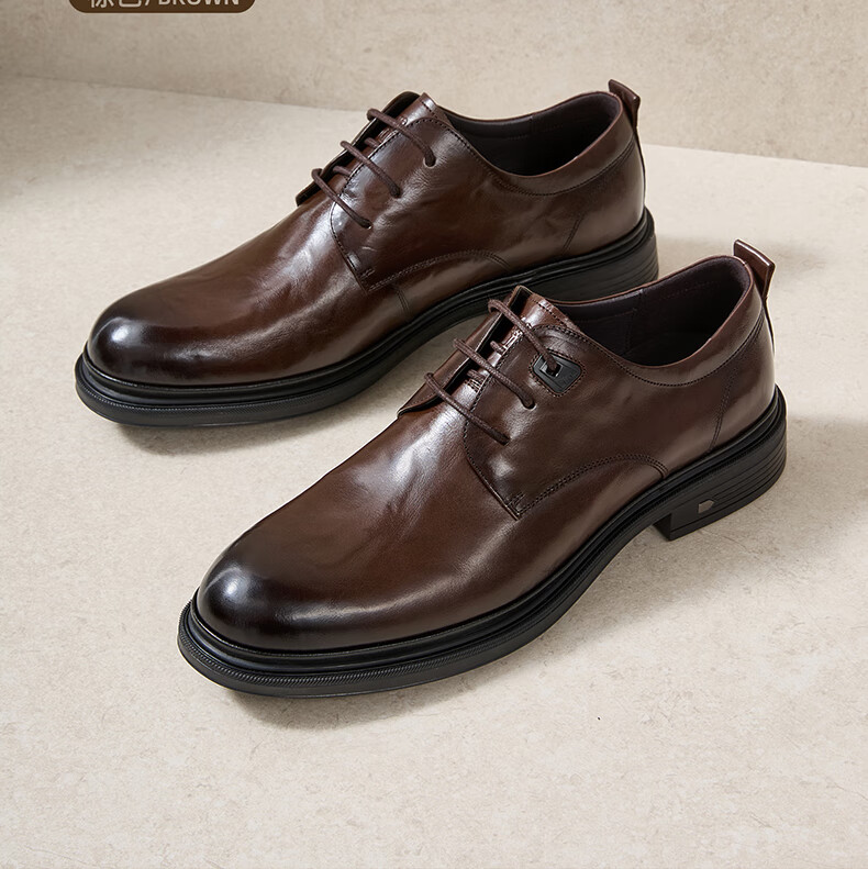 CAMEL Leather Casual Comfortable Commute Derby Wedding Business Formal Dress Shoes for Men G15A213003 Black 40 2